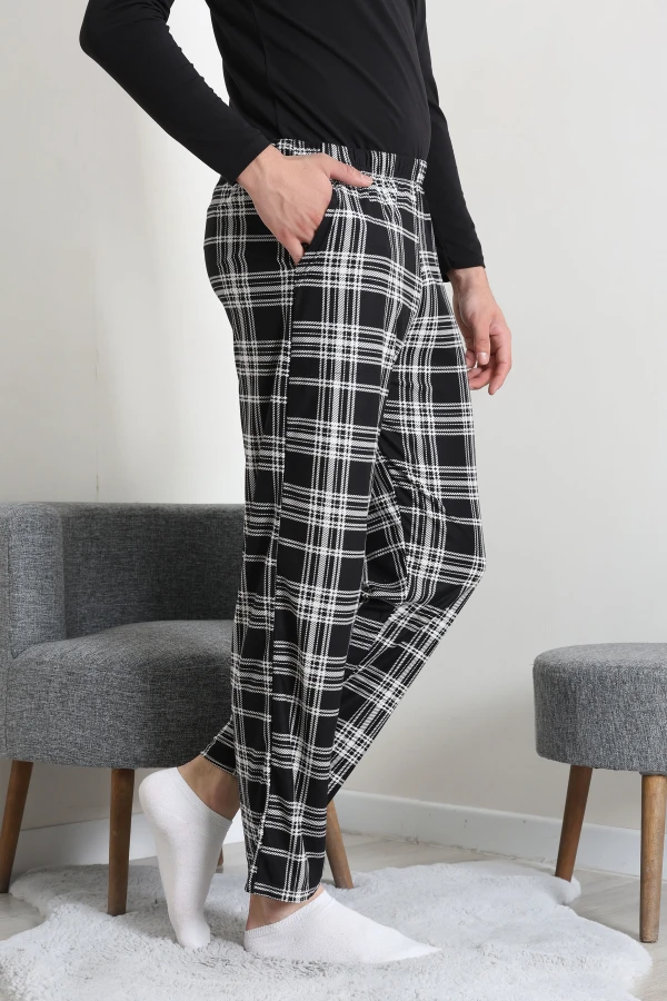 Süet Cepli Erkek Pijama Alt Siyah