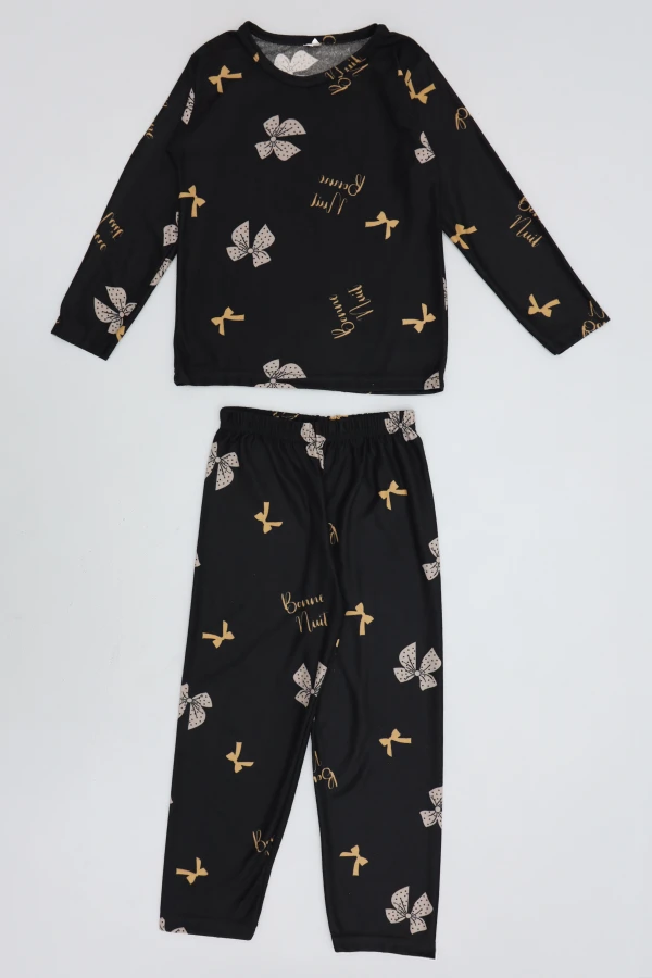 5-12 Yaş Süet Çocuk Pijama Takımı Siyah 3