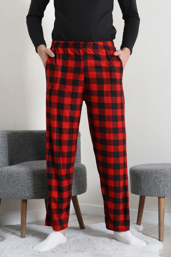 Süet Cepli Erkek Pijama Alt Kırmızı 2