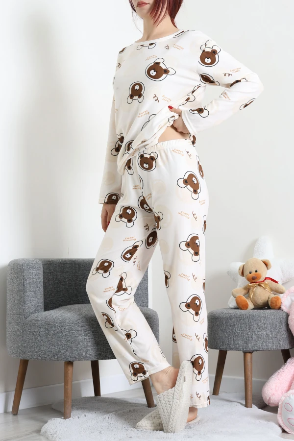 Süet Alt Üst Aynı Pijama Takımı Bejkahve 7