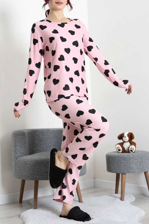 Süet Alt Üst Aynı Pijama Takımı Pudra 2