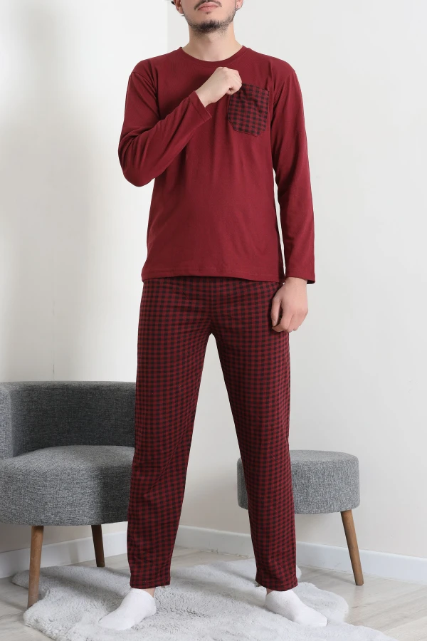 Süprem Ekoseli Baskılı Erkek Pijama Takımı Bordoekose 3