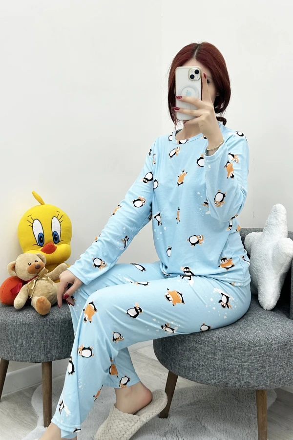 Süet Alt Üst Aynı Pijama Takımı Açıkmavi 4
