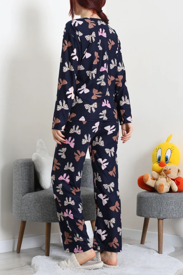 Süet Alt Üst Aynı Pijama Takımı Lacivertpembe 7