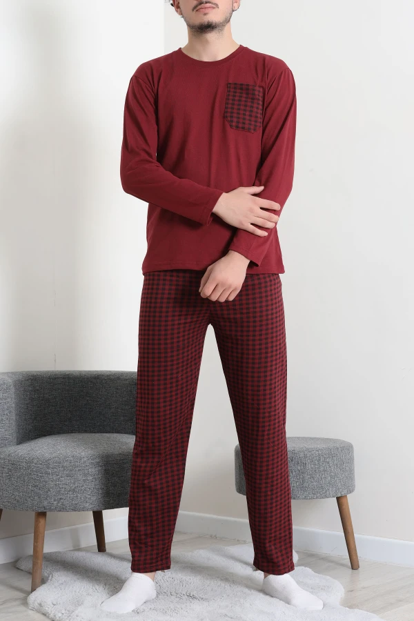 Süprem Ekoseli Baskılı Erkek Pijama Takımı Bordoekose 5