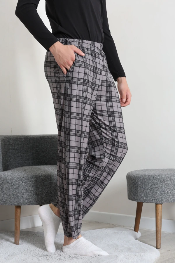 Süet Cepli Erkek Pijama Alt Gri
