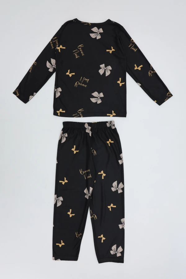 5-12 Yaş Süet Çocuk Pijama Takımı Siyah 5