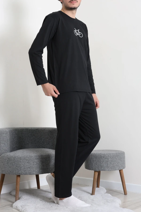 Süprem Baskılı Erkek Pijama Takımı Siyah 6
