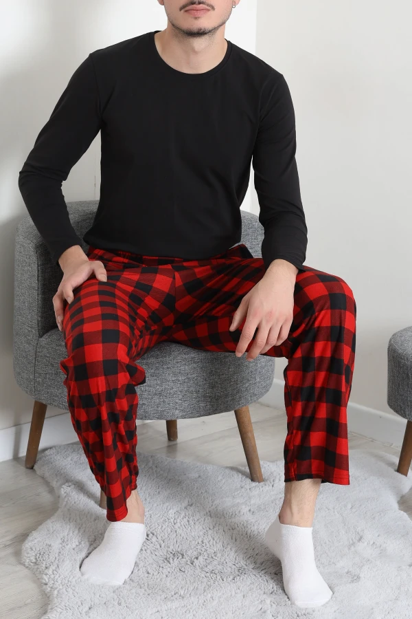 Süet Cepli Erkek Pijama Alt Kırmızı 3