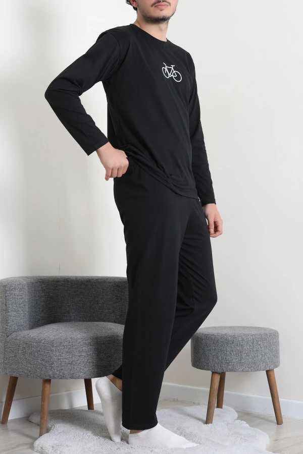 Süprem Baskılı Erkek Pijama Takımı Siyah 3