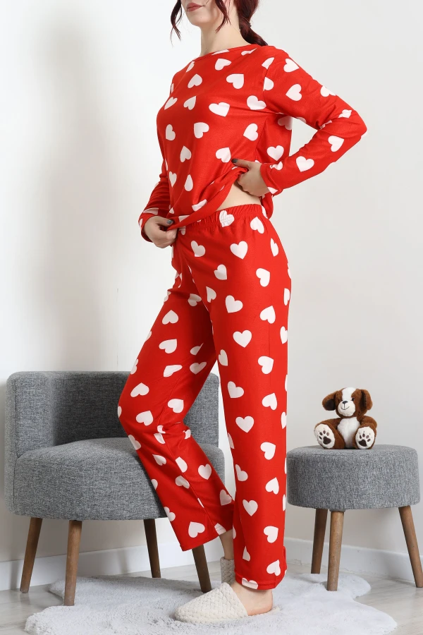 Süet Alt Üst Aynı Pijama Takımı Kırmızı 4
