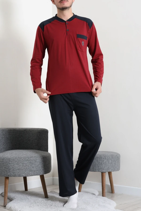 Süprem Nakışlı Erkek Pijama Takımı Bordo 3