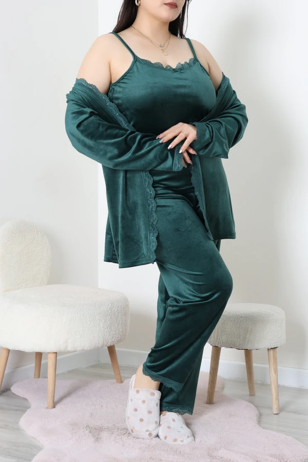 Fransız Kadife Battal Pijama Takımı Zümrüt 6