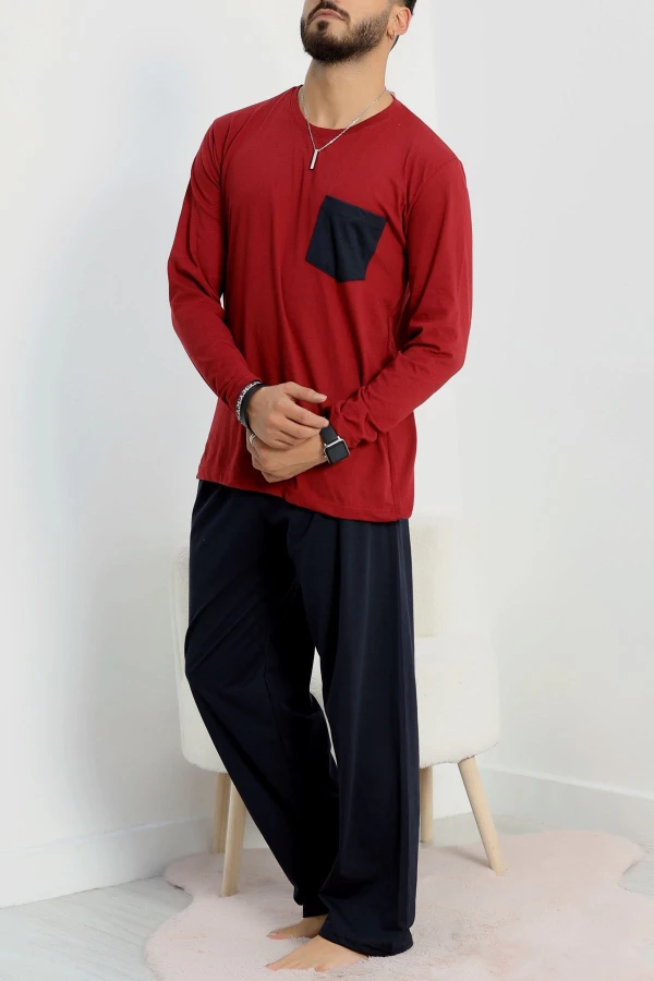 Cep Detay Süprem Erkek Pijama Takımı Bordo 5