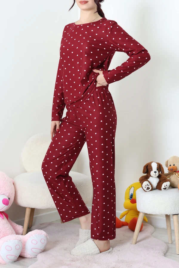 Süet Alt Üst Aynı Pijama Takımı Bordo 6