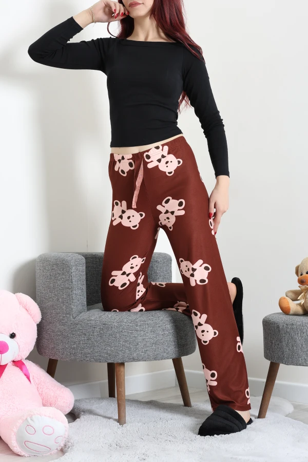 Desenli Süet Pijama Altı Kahve 6