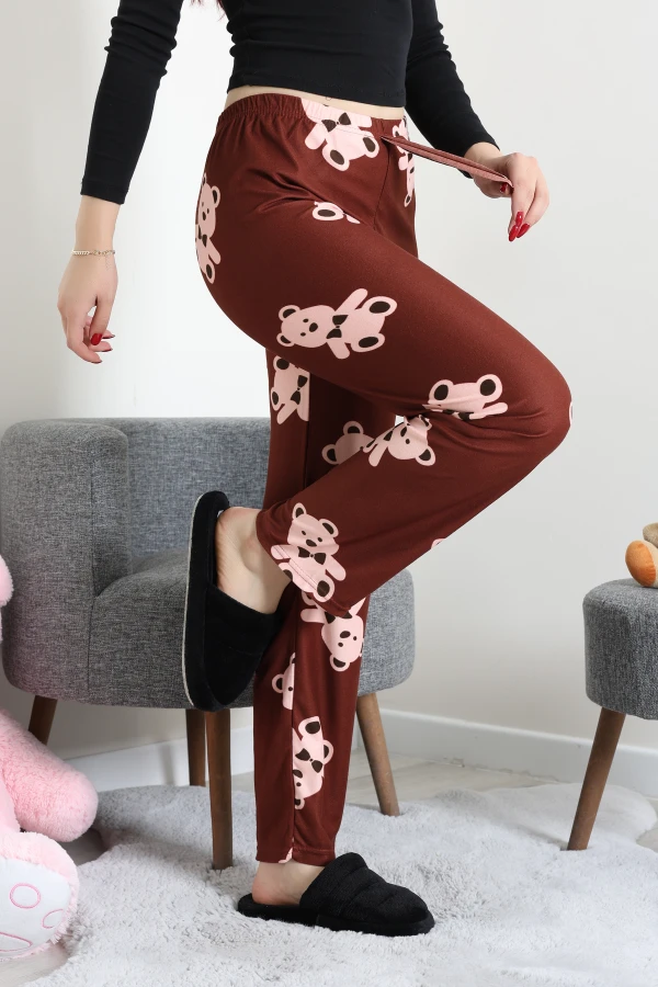 Desenli Süet Pijama Altı Kahve 7