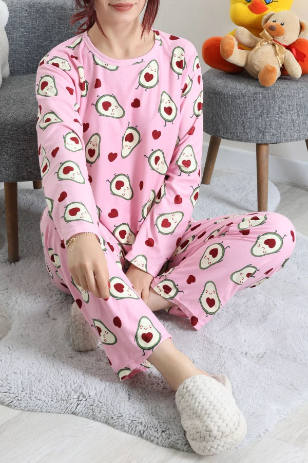 Süet Alt Üst Aynı Pijama Takımı Pembekalpli 5