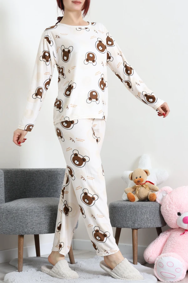 Süet Alt Üst Aynı Pijama Takımı Bejkahve 2