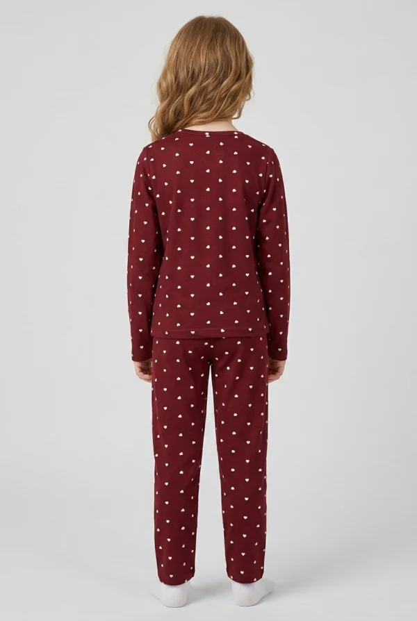 5-12 Yaş Süet Alt Üst Aynı Pijama Takımı Bordo 3