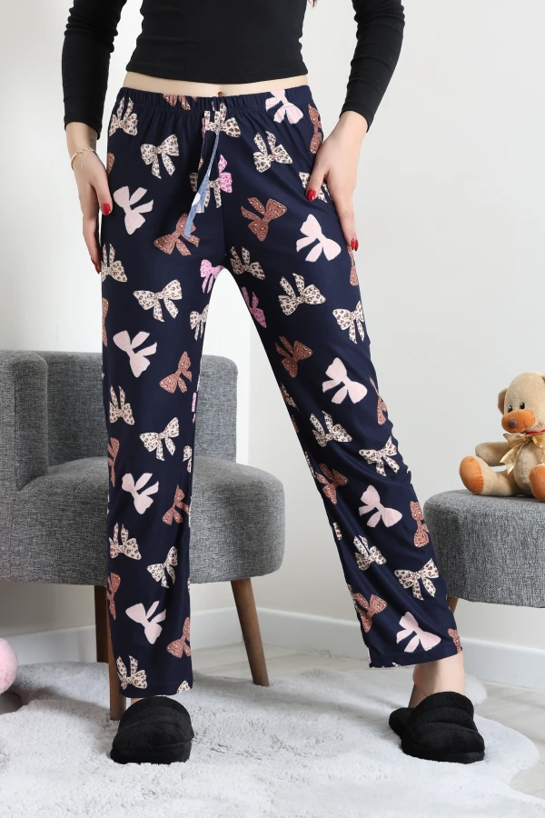 Desenli Süet Pijama Altı Lacivertpembe