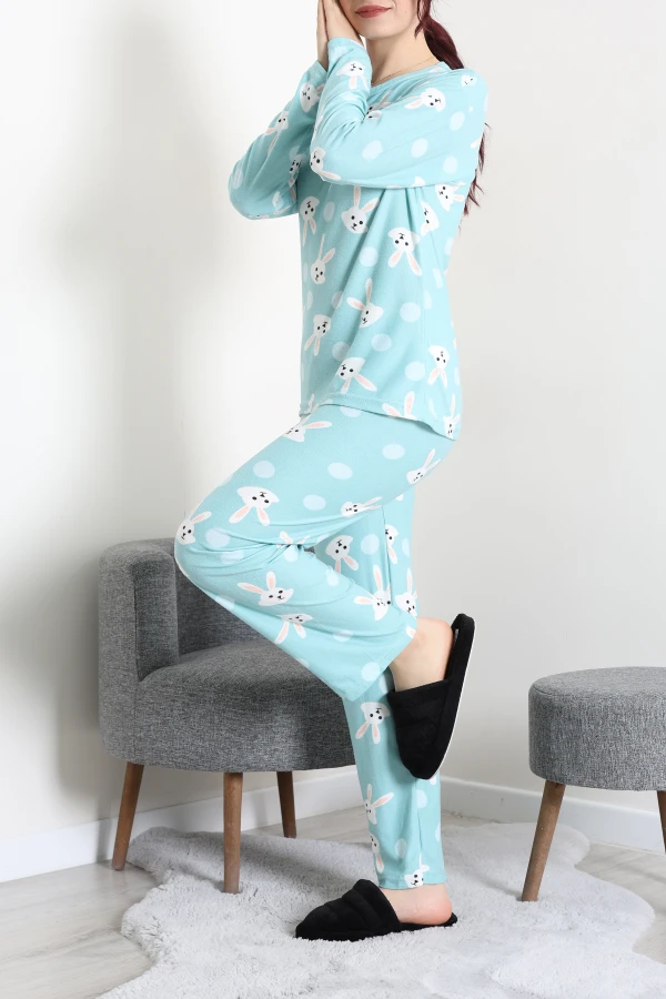 Süet Alt Üst Aynı Pijama Takımı Yeşiltavşan 5