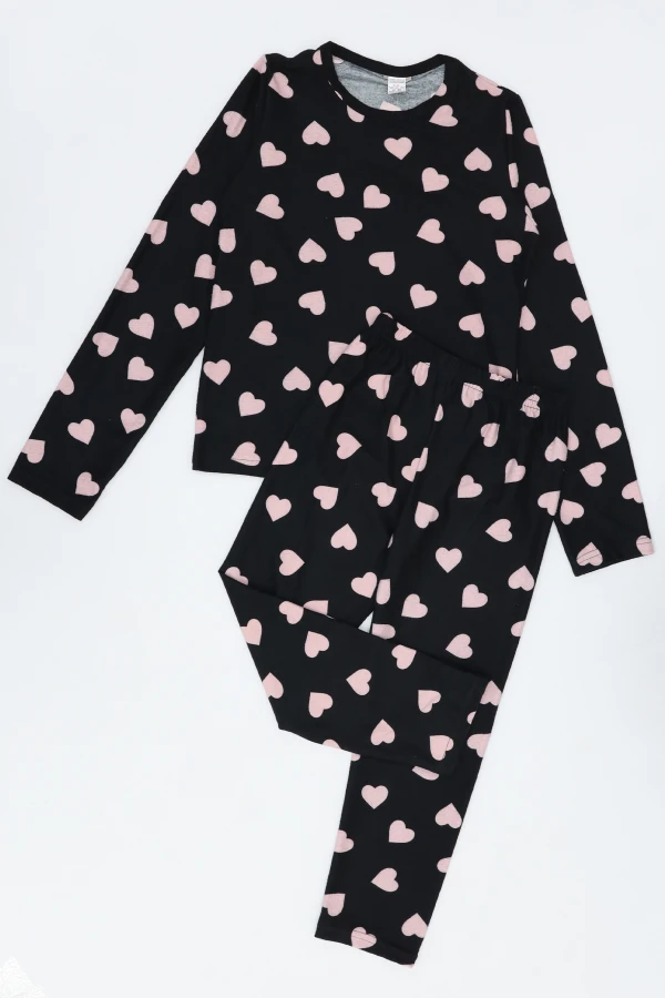 5-12 Yaş Süet Alt Üst Aynı Pijama Takımı Siyahkalpli 4