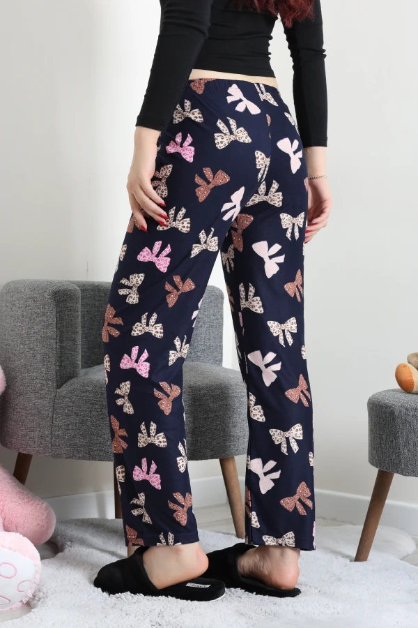 Desenli Süet Pijama Altı Lacivertpembe 7