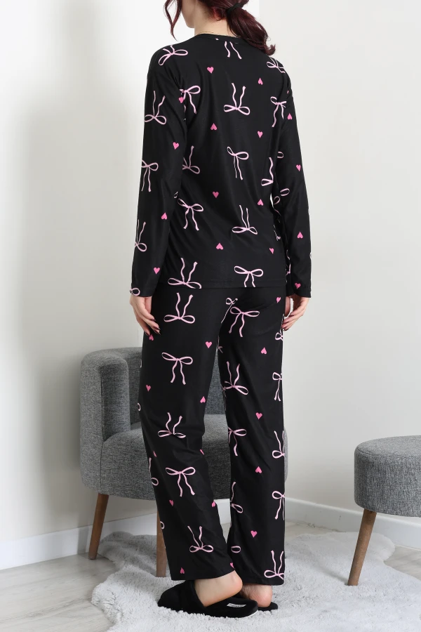 Süet Alt Üst Aynı Pijama Takımı Siyahpembe 7