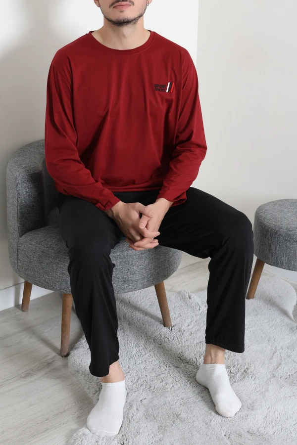 Süprem Nakışlı Erkek Pijama Takımı Bordo 3