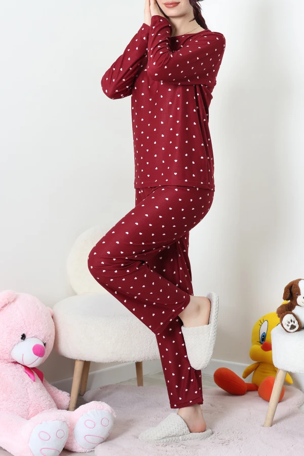 Süet Alt Üst Aynı Pijama Takımı Bordo 7