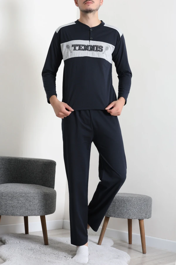 Süprem Patlı Garnili Erkek Pijama Takımı Lacivert 2