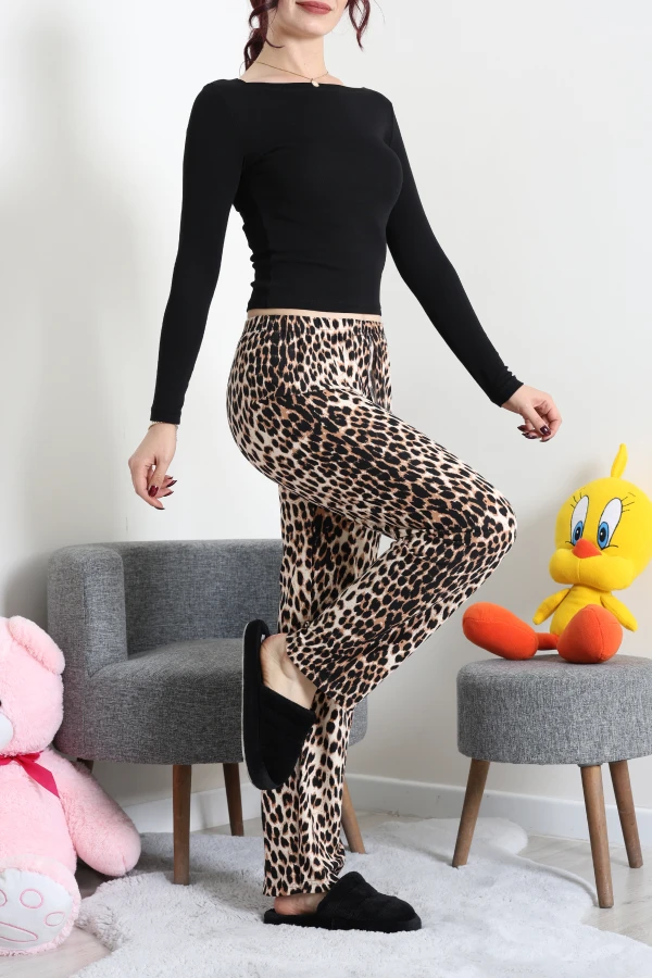 Desenli Süet Pijama Altı Leopar 5