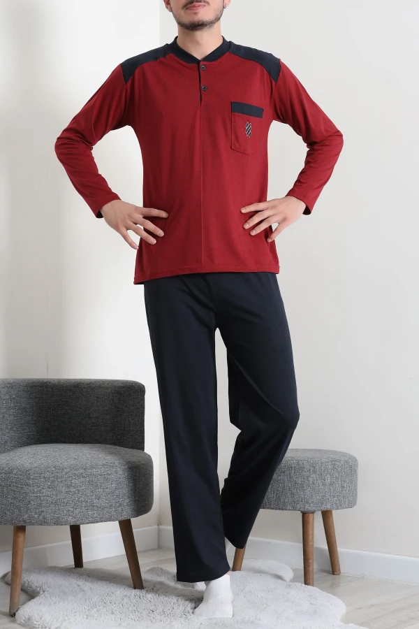 Süprem Nakışlı Erkek Pijama Takımı Bordo