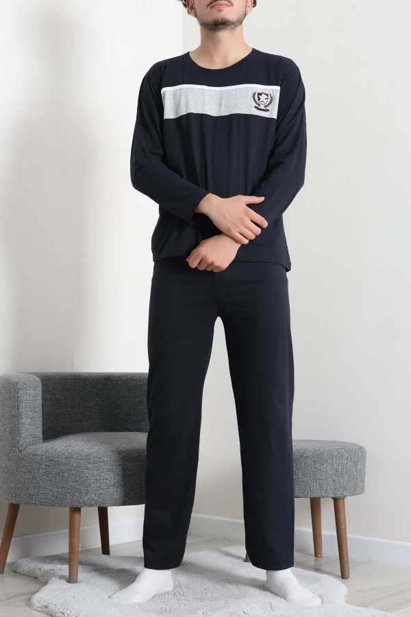 Süprem Baskılı Erkek Pijama Takımı Lacivert 5
