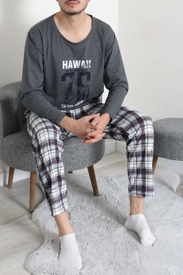 Baskılı Erkek Pijama Takımı Füme 6