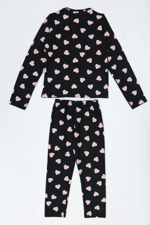 5-12 Yaş Süet Alt Üst Aynı Pijama Takımı Siyahkalpli 7