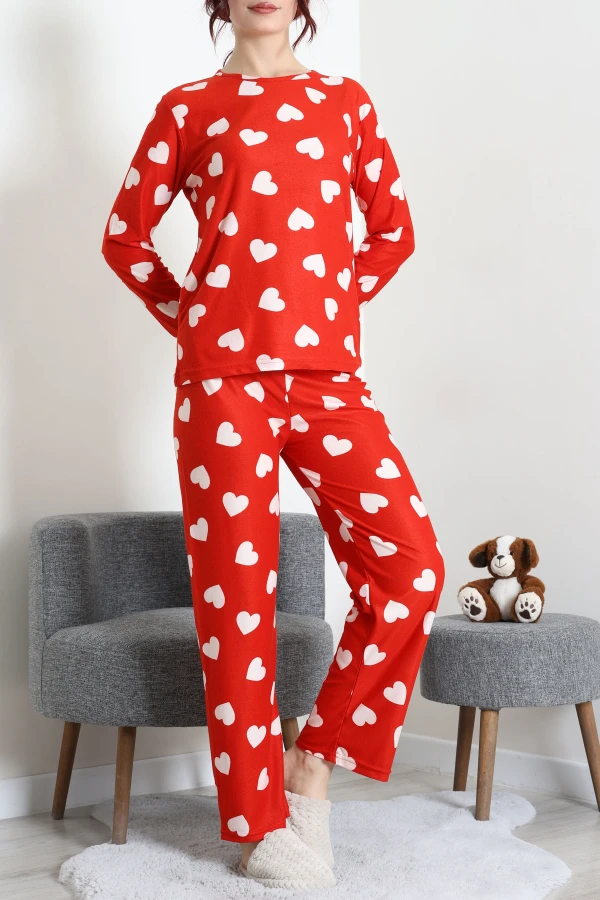 Süet Alt Üst Aynı Pijama Takımı Kırmızı 2