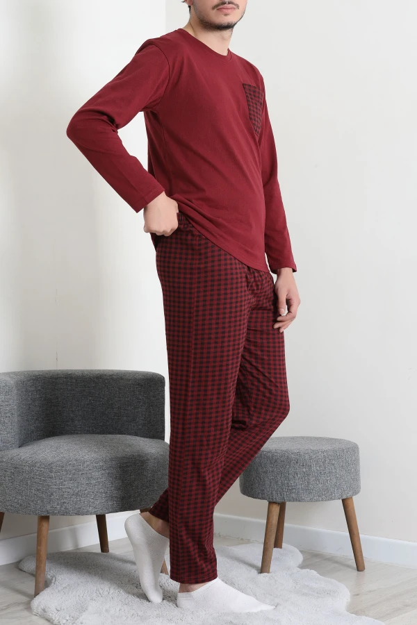 Süprem Ekoseli Baskılı Erkek Pijama Takımı Bordoekose 6