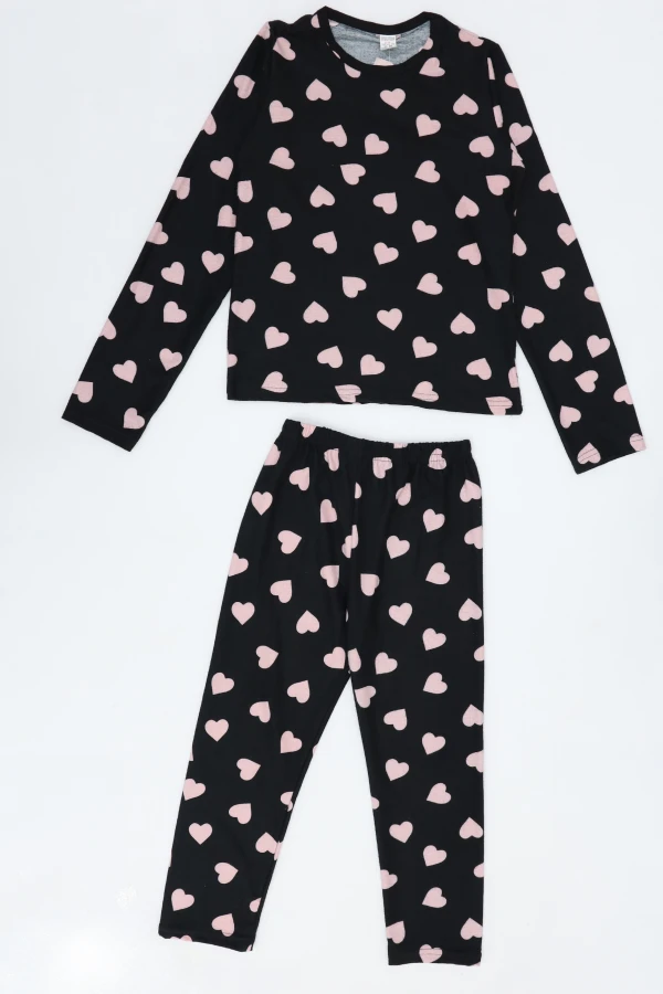 5-12 Yaş Süet Alt Üst Aynı Pijama Takımı Siyahkalpli 5