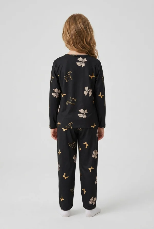 5-12 Yaş Süet Çocuk Pijama Takımı Siyah 7