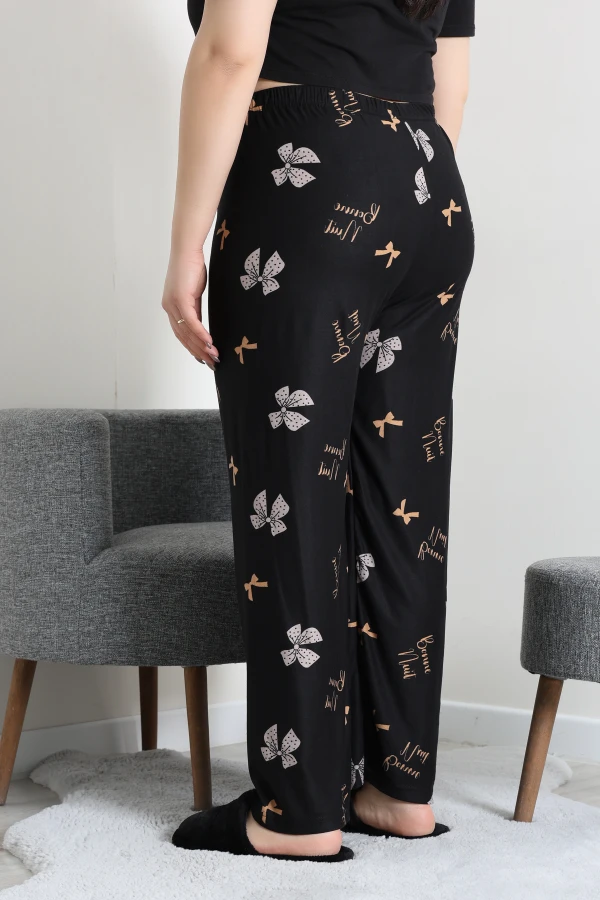 Büyük Beden Süet Pijama Altı Siyahkurdele 6