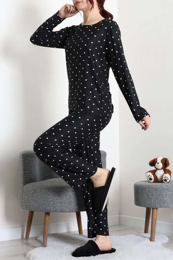 Süet Alt Üst Aynı Pijama Takımı Siyah 3