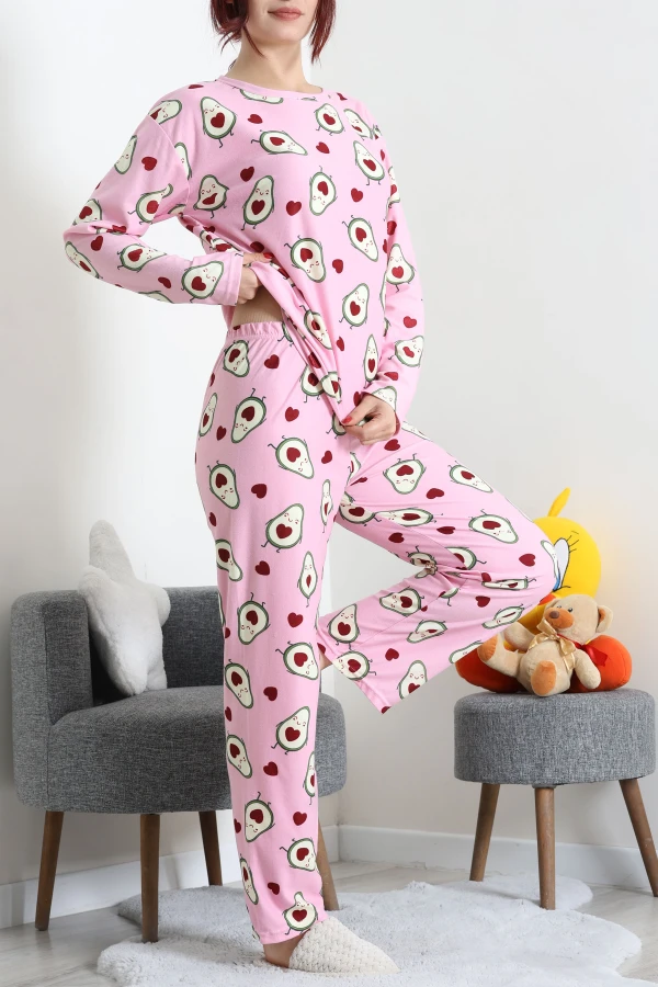 Süet Alt Üst Aynı Pijama Takımı Pembekalpli 4