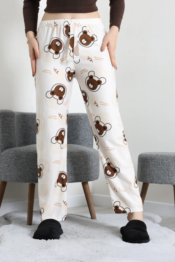 Desenli Süet Pijama Altı Kahverengi 5