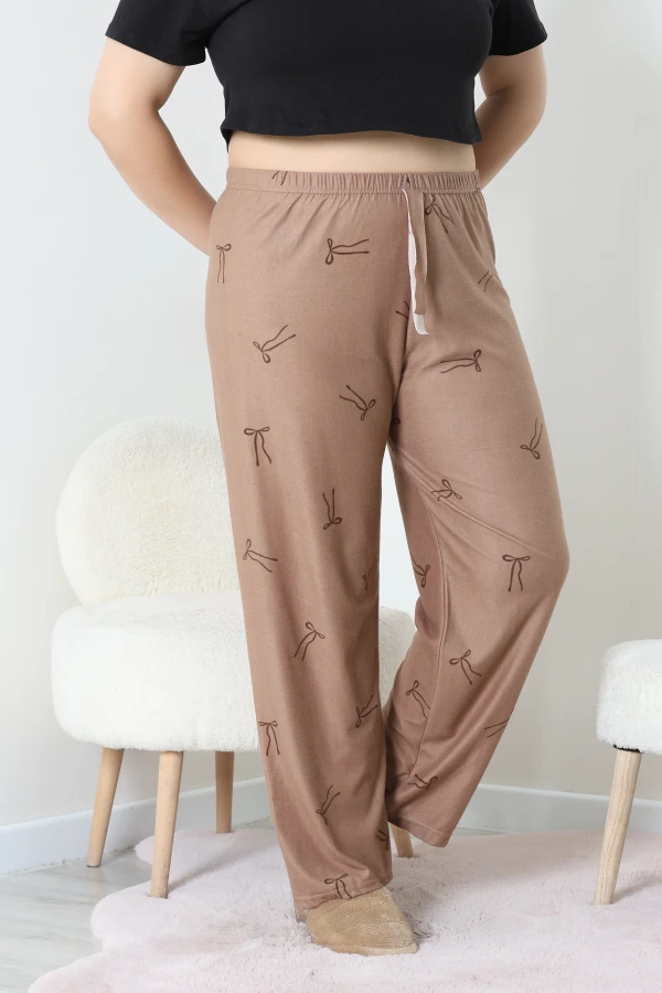 Büyük Beden Süet Pijama Altı Bejkahve