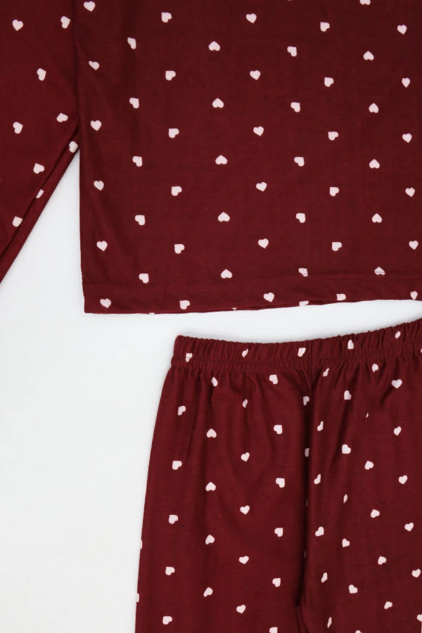 5-12 Yaş Süet Alt Üst Aynı Pijama Takımı Bordo 6