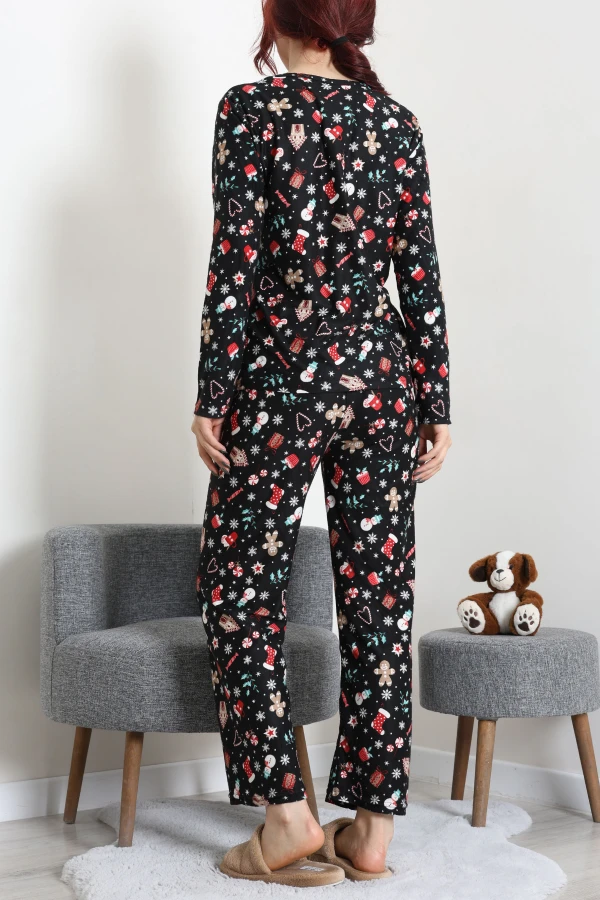 Süet Alt Üst Aynı Pijama Takımı Siyahkırmızı 6