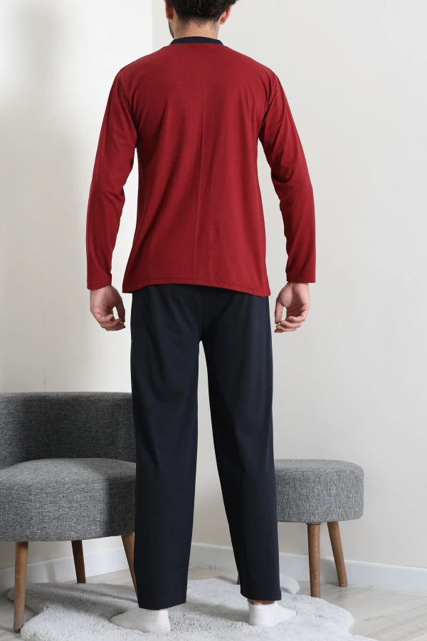 Süprem Nakışlı Erkek Pijama Takımı Bordo 7