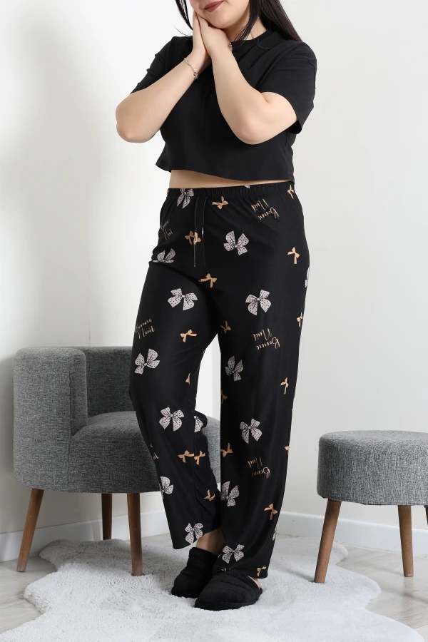 Büyük Beden Süet Pijama Altı Siyahkurdele 5